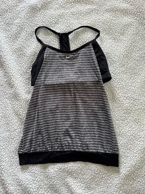 Nike Black & Gray Striped Racerback Tank Top with Built in Sports Bra